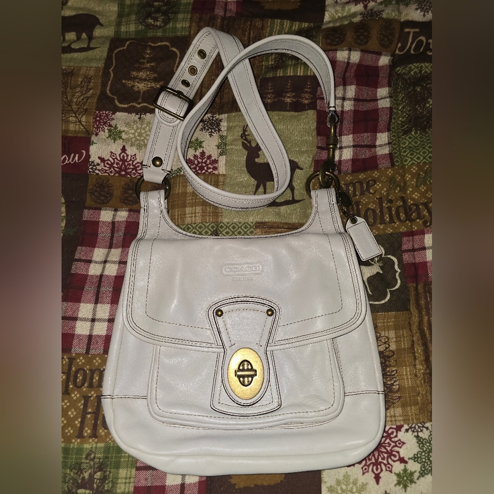 Coach Legacy Crescent Hippie Vachetta White Leather Saddle Crossbody